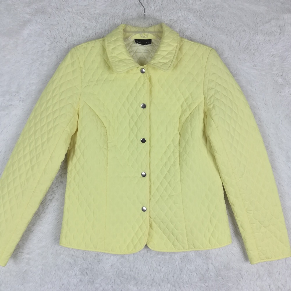 Tara Jones Jacket Womens Yellow Coat Snap Quilted Collar Hip Length 10